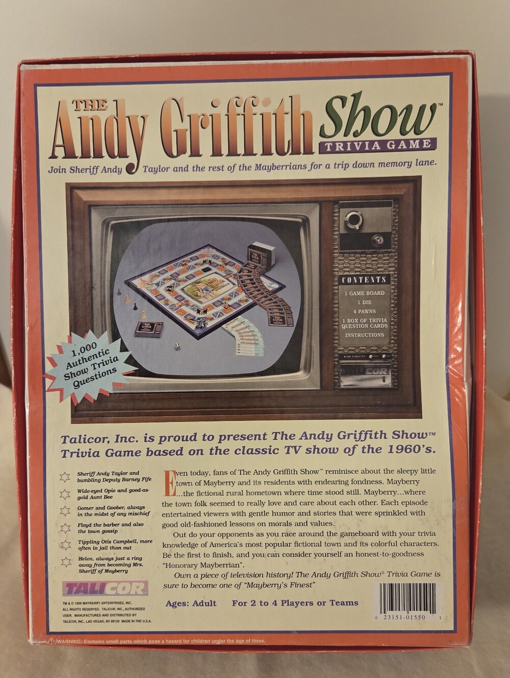 The Andy Griffith Show Trivia Board Game Complete 1998 Talicor Made USA
